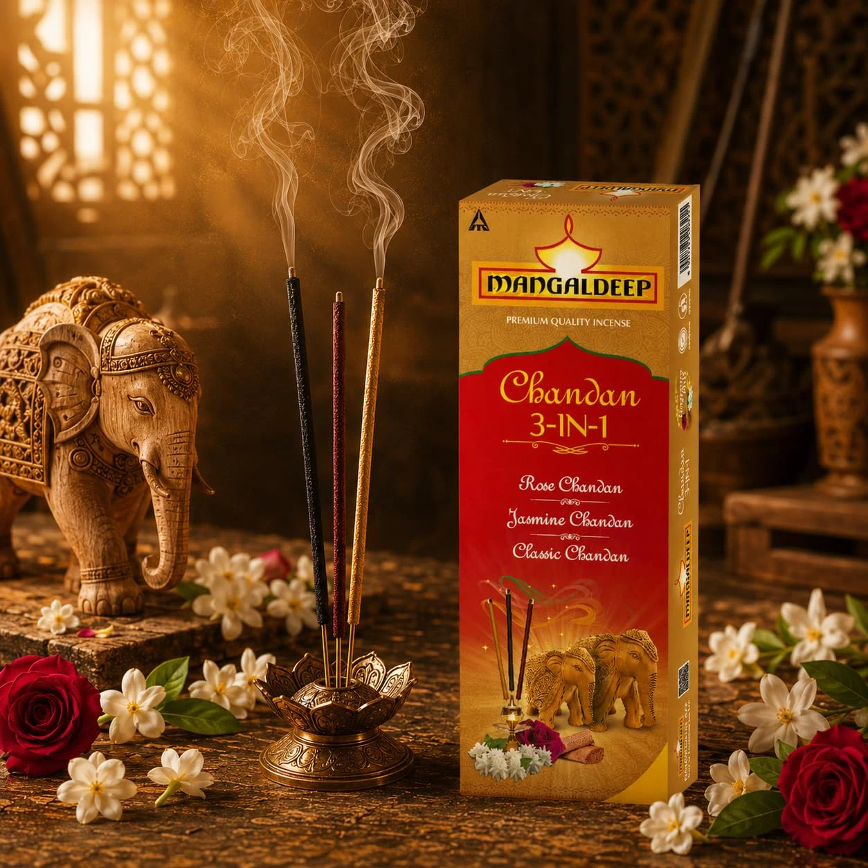 Аромапалочки Mangaldeep — сандал, роза и жасмин