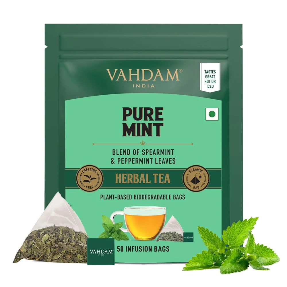 Мятный травяной чай Vahdam Pure Mint — 50 пирамидок
