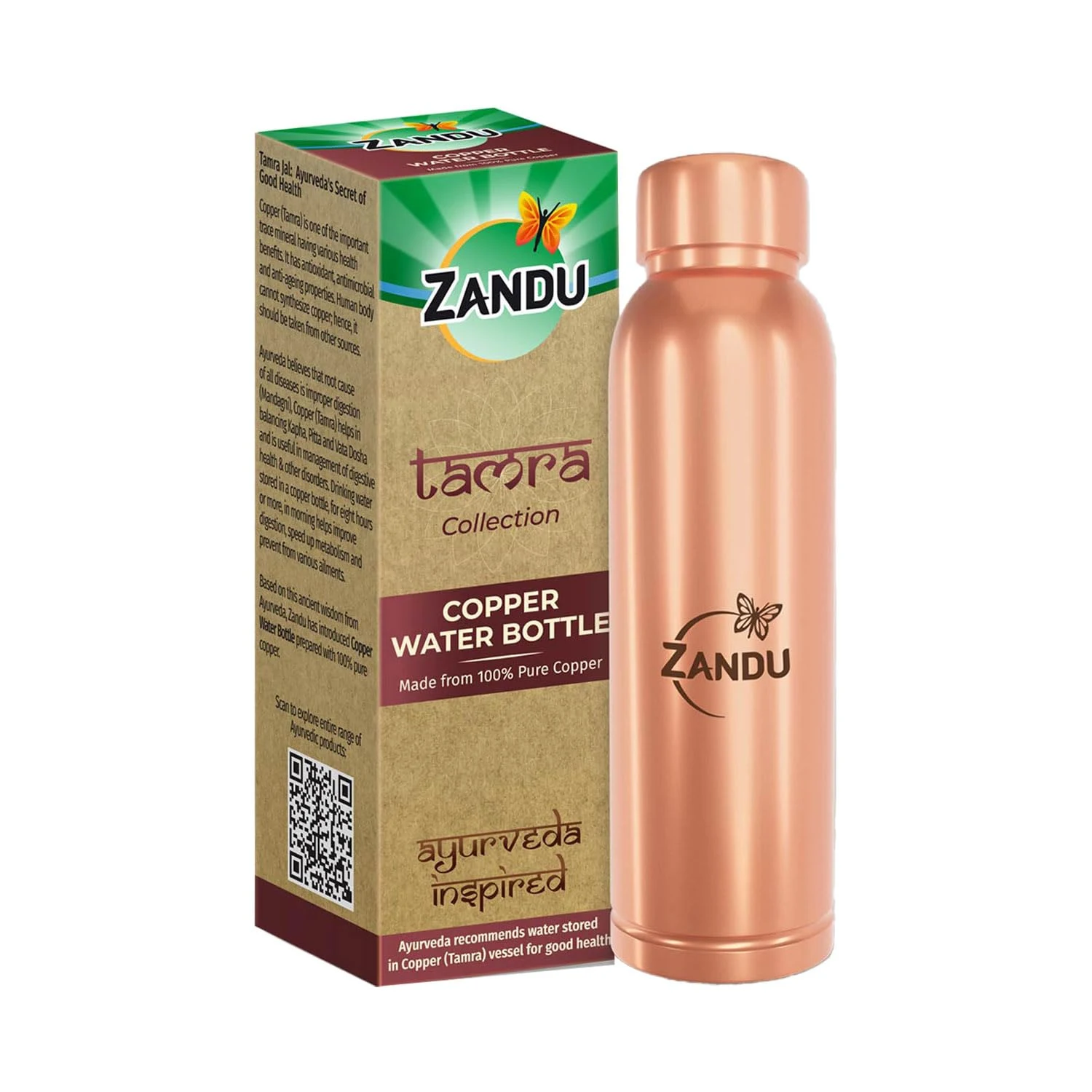 Медная бутылка для воды Zandu — 950 мл
